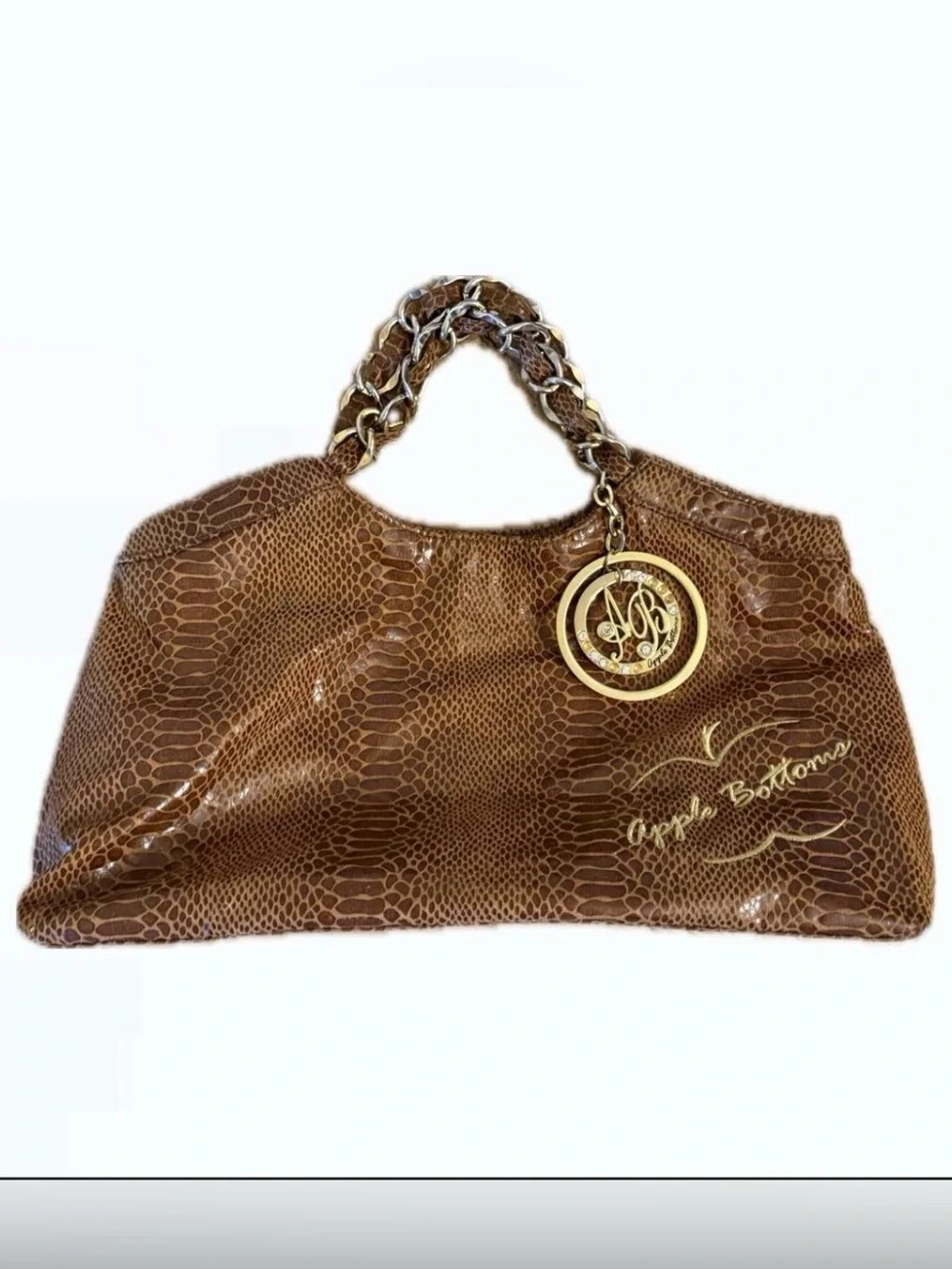 Apple Bottoms Brown Snake-Embossed Chain Handle Shoulder Bag